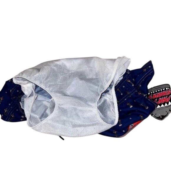 Party Sharks Hula Girl Swim Trunks Quick Dry 6.5" Inseam Blue Hawaiian Print - Picture 7 of 9